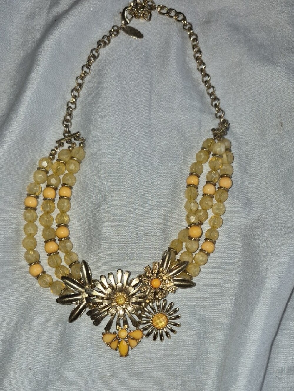 Yellow Floral Statement Necklace & Earings Set Women Jewelry - Picture 4 of 7